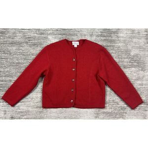 Tally-Ho Sweater Womens Large Red Wool‎ Vintage Cardigan Metal Buttons
